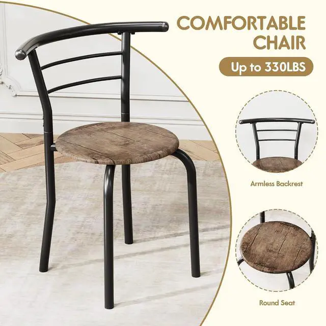 Alt view image 6 of 7 - Dining Table for 2, 3 Piece Round Table & Chair Set, Small Kitchen Table for Breakfast Nook, Wood Grain Tabletop and Built-in Storage Rack, Space Saving for Kitchen, Dining Room (Brown)