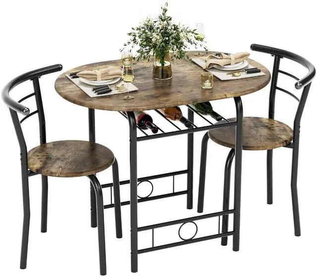 Main image of Dining Table for 2, 3 Piece Round Table & Chair Set, Small Kitchen Table for Breakfast Nook, Wood Grain Tabletop and Built-in Storage Rack, Space Saving for Kitchen, Dining Room (Walnut)