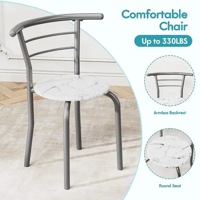 Alt view image 6 of 7 - Dining Table for 2, 3 Piece Round Table & Chair Set, Small Kitchen Table for Breakfast Nook, Wood Grain Tabletop and Built-in Storage Rack, Space Saving for Kitchen, Dining Room (White)