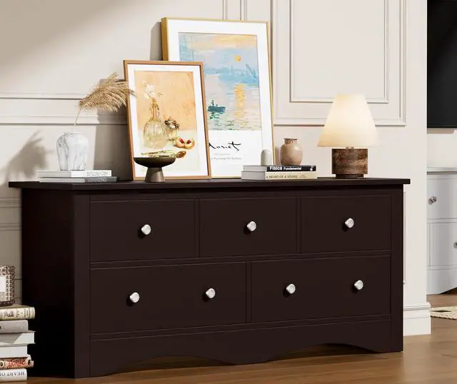 Main image of Dresser for Bedroom, 5 Drawer Dresser, Wood Dressers, Wide Chest of Drawer, Storage Drawers, Storage Organizer for Closet, Hallway (Brown)