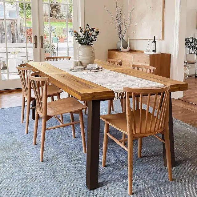 Main image of Home Acacia Wood Dining Table 6-Person Indoor Outdoor Table with Iron Legs, Sandblast Finish, Natural Stained, Rustic Metal, 69 * 33 * 30 inch (Natural)