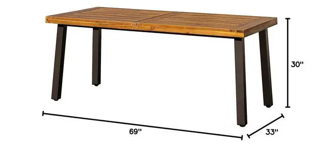 Alt view image 2 of 7 - Home Acacia Wood Dining Table 6-Person Indoor Outdoor Table with Iron Legs, Sandblast Finish, Natural Stained, Rustic Metal, 69 * 33 * 30 inch (Natural)