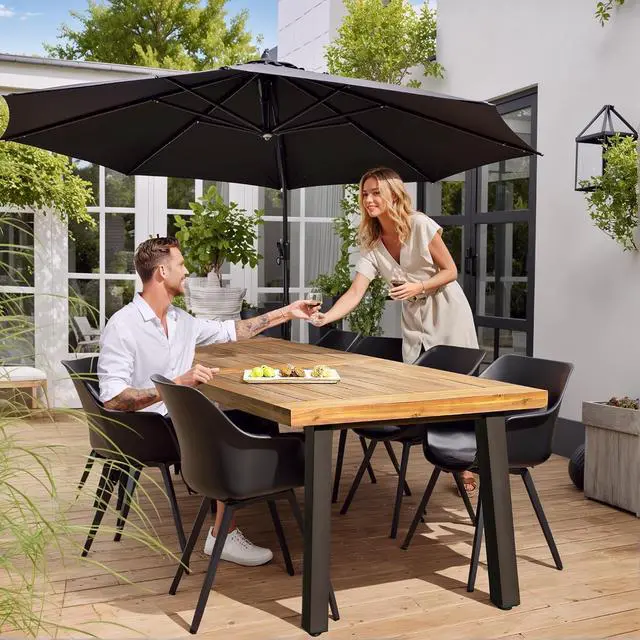 Alt view image 5 of 7 - Home Acacia Wood Dining Table 6-Person Indoor Outdoor Table with Iron Legs, Sandblast Finish, Natural Stained, Rustic Metal, 69 * 33 * 30 inch (Natural)