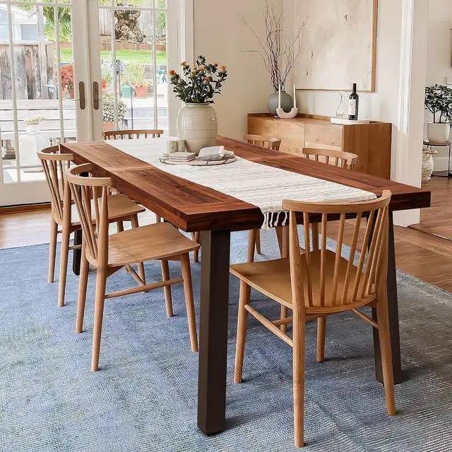 Main image of Home Acacia Wood Dining Table 6-Person Indoor Outdoor Table with Iron Legs, Sandblast Finish, Natural Stained, Rustic Metal, 69 * 33 * 30 inch (Walnut Brown)