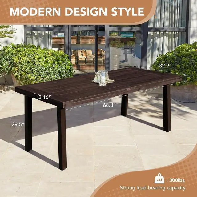Alt view image 2 of 7 - Home Acacia Wood Dining Table 6-Person Indoor Outdoor Table with Iron Legs, Sandblast Finish, Natural Stained, Rustic Metal, 69 * 33 * 30 inch (Espresso)