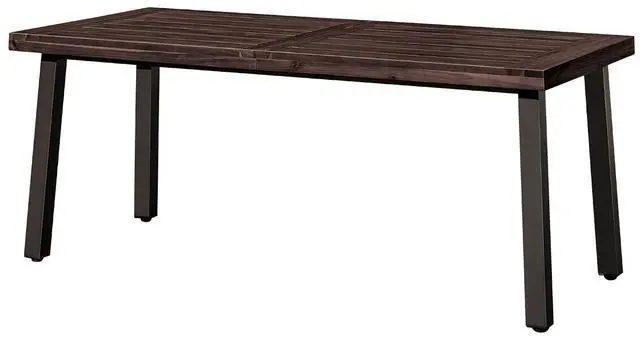 Alt view image 3 of 7 - Home Acacia Wood Dining Table 6-Person Indoor Outdoor Table with Iron Legs, Sandblast Finish, Natural Stained, Rustic Metal, 69 * 33 * 30 inch (Espresso)