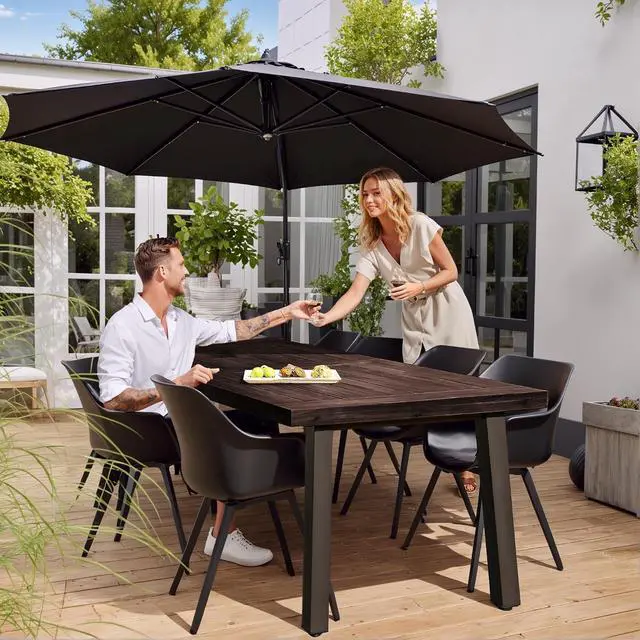 Alt view image 5 of 7 - Home Acacia Wood Dining Table 6-Person Indoor Outdoor Table with Iron Legs, Sandblast Finish, Natural Stained, Rustic Metal, 69 * 33 * 30 inch (Espresso)