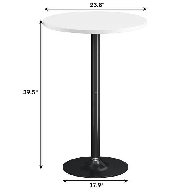 Alt view image 3 of 7 - Round Bistro Pub Table Modern Style Metal Base MDF Top Cocktail Bar Table Counter Bar Height for Pub, Dining Room, Party (4, White-Black)