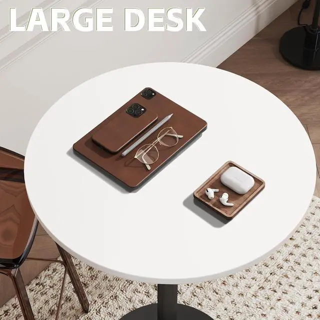 Alt view image 6 of 7 - Round Bistro Pub Table Modern Style Metal Base MDF Top Cocktail Bar Table Counter Bar Height for Pub, Dining Room, Party (4, White-Black)