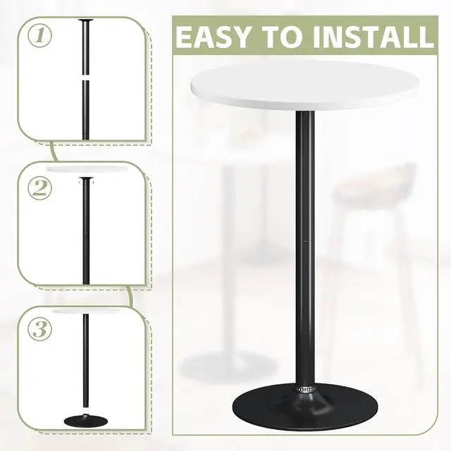 Alt view image 7 of 7 - Round Bistro Pub Table Modern Style Metal Base MDF Top Cocktail Bar Table Counter Bar Height for Pub, Dining Room, Party (4, White-Black)