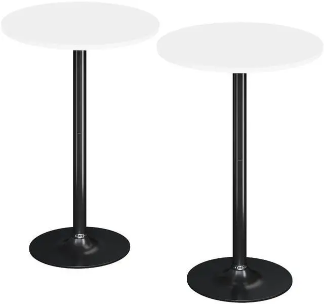 Main image of Round Bistro Pub Table Modern Style Metal Base MDF Top Cocktail Bar Table Counter Bar Height for Pub, Dining Room, Party (2, White-Black)
