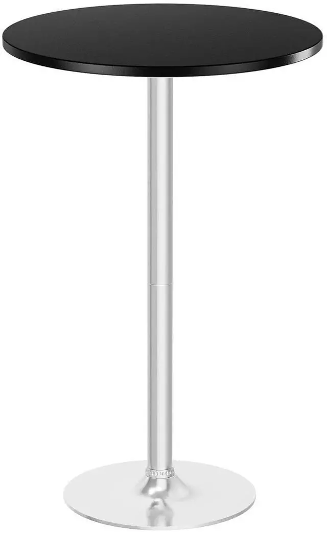Main image of Round Bistro Pub Table Modern Style Metal Base MDF Top Cocktail Bar Table Counter Bar Height for Pub, Dining Room, Party (1, Black-Silver)