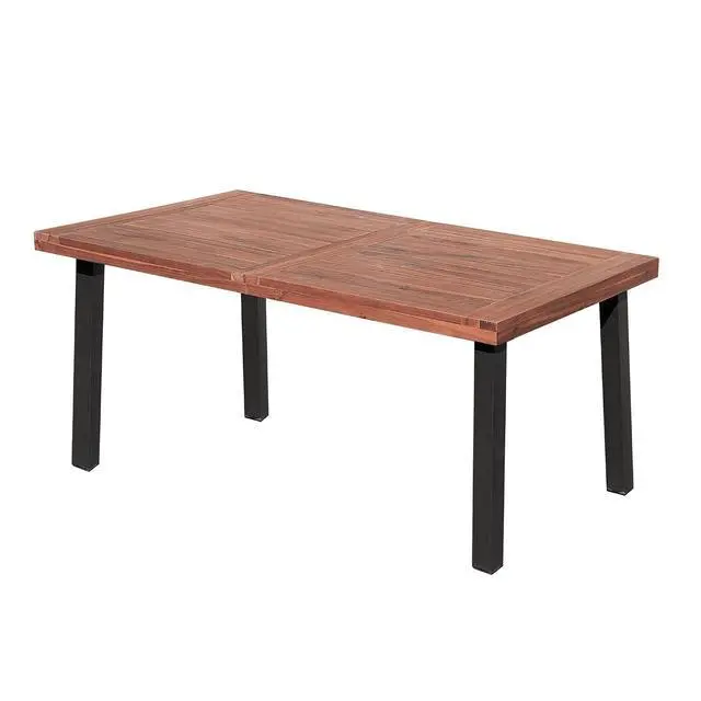 Alt view image 7 of 7 - Dining Table for 6 FSC Acacia Wood Indoor Outdoor Home Kitchen Table with Iron Legs Large Rectangular Patio Table for Deck, Sunroom (Walnut)
