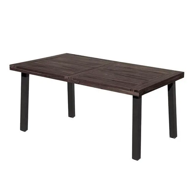 Alt view image 3 of 7 - Dining Table for 6 FSC Acacia Wood Indoor Outdoor Home Kitchen Table with Iron Legs Large Rectangular Patio Table for Deck, Sunroom (Espresso)
