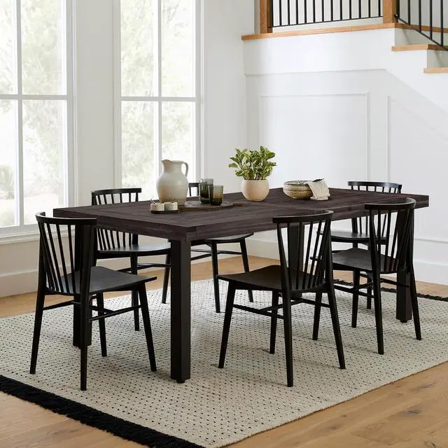 Main image of Dining Table for 6 FSC Acacia Wood Indoor Outdoor Home Kitchen Table with Iron Legs Large Rectangular Patio Table for Deck, Sunroom (Espresso)