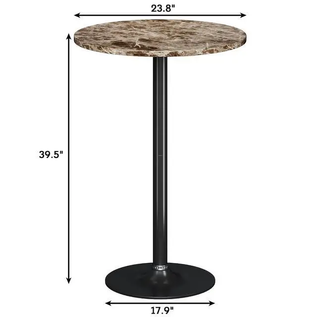 Alt view image 3 of 7 - Round Bistro Pub Table Modern Style Metal Base MDF Top Cocktail Bar Table Counter Bar Height for Pub, Dining Room, Party (1, Marble-Black)