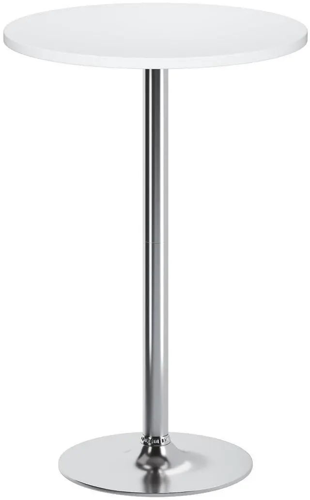 Main image of Round Bistro Pub Table Modern Style Metal Base MDF Top Cocktail Bar Table Counter Bar Height for Pub, Dining Room, Party (1, White-Silver)