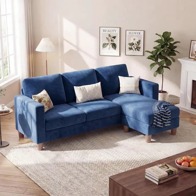 Main image of 72 L Shaped Convertible Sectional Couches for Living Room, Couch with Removeable Ottoman,Small Sectional Sofa for Small Apartments, Living Room and Office (Linen fabic, Blue)