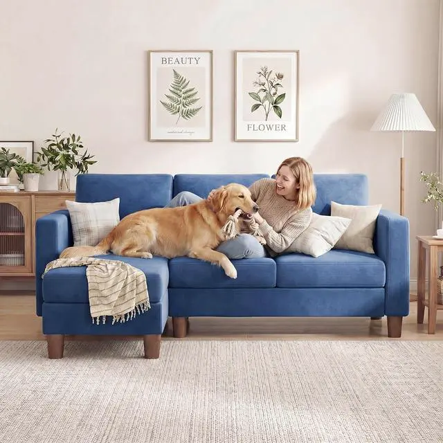 Alt view image 3 of 7 - 72 L Shaped Convertible Sectional Couches for Living Room, Couch with Removeable Ottoman,Small Sectional Sofa for Small Apartments, Living Room and Office (Linen fabic, Blue)
