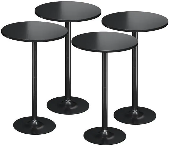 Main image of Round Bistro Pub Table Modern Style Metal Base MDF Top Cocktail Bar Table Counter Bar Height for Pub, Dining Room, Party (4, Full Black)