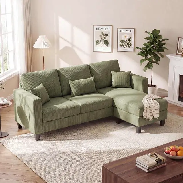 Main image of 72 L Shaped Convertible Sectional Couches for Living Room, Couch with Removeable Ottoman,Small Sectional Sofa for Small Apartments, Living Room and Office (Corduroy fabic, Green)