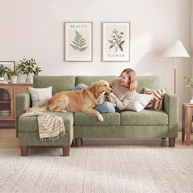 Alt view image 3 of 7 - 72 L Shaped Convertible Sectional Couches for Living Room, Couch with Removeable Ottoman,Small Sectional Sofa for Small Apartments, Living Room and Office (Corduroy fabic, Green)