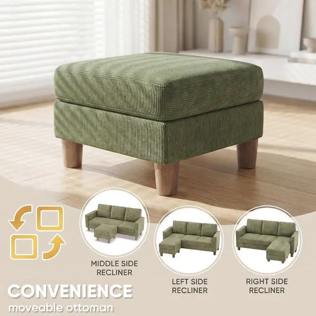 Alt view image 6 of 7 - 72 L Shaped Convertible Sectional Couches for Living Room, Couch with Removeable Ottoman,Small Sectional Sofa for Small Apartments, Living Room and Office (Corduroy fabic, Green)