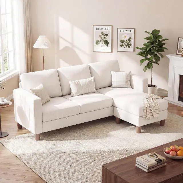 Main image of 72 L Shaped Convertible Sectional Couches for Living Room, Couch with Removeable Ottoman,Small Sectional Sofa for Small Apartments, Living Room and Office (Linen fabic, White)