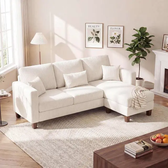 Main image of 72 L Shaped Convertible Sectional Couches for Living Room, Couch with Removeable Ottoman,Small Sectional Sofa for Small Apartments, Living Room and Office (Corduroy fabic, Beige)