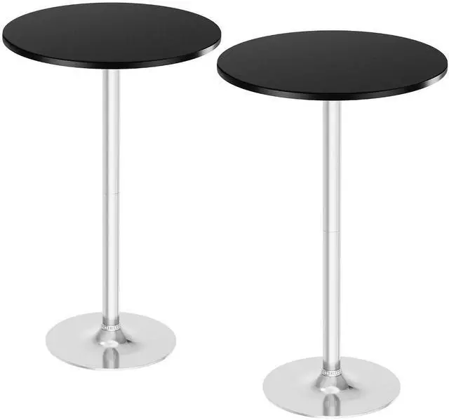 Main image of Round Bistro Pub Table Modern Style Metal Base MDF Top Cocktail Bar Table Counter Bar Height for Pub, Dining Room, Party (2, Black-Silver)