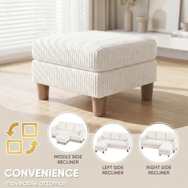 Alt view image 6 of 7 - 72 L Shaped Convertible Sectional Couches for Living Room, Couch with Removeable Ottoman,Small Sectional Sofa for Small Apartments, Living Room and Office (Corduroy fabic, Beige)