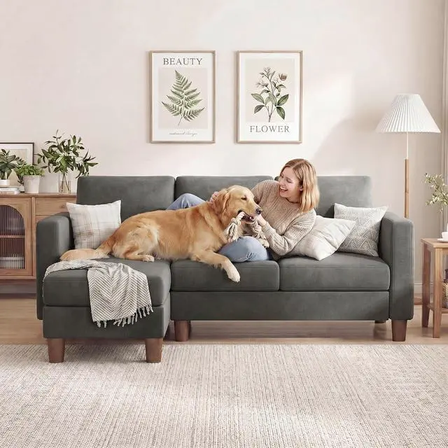 Alt view image 3 of 7 - 72 L Shaped Convertible Sectional Couches for Living Room, Couch with Removeable Ottoman,Small Sectional Sofa for Small Apartments, Living Room and Office (Linen fabic, Dark Grey)