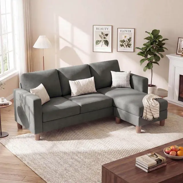Main image of 72 L Shaped Convertible Sectional Couches for Living Room, Couch with Removeable Ottoman,Small Sectional Sofa for Small Apartments, Living Room and Office (Linen fabic, Dark Grey)