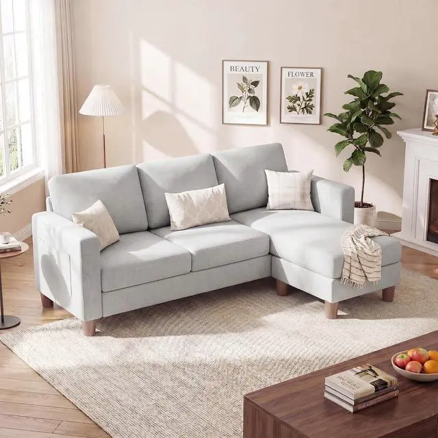 Main image of 72 L Shaped Convertible Sectional Couches for Living Room, Couch with Removeable Ottoman,Small Sectional Sofa for Small Apartments, Living Room and Office (Linen fabic, Light Grey)