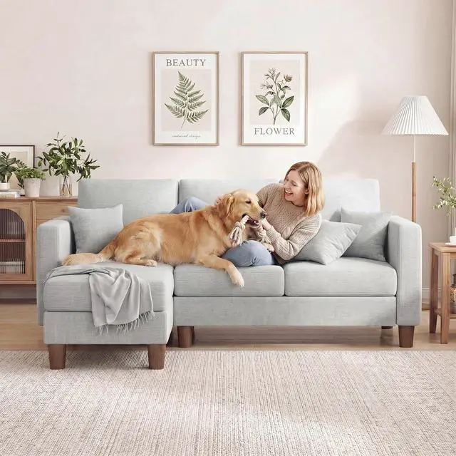 Alt view image 3 of 7 - 72 L Shaped Convertible Sectional Couches for Living Room, Couch with Removeable Ottoman,Small Sectional Sofa for Small Apartments, Living Room and Office (Linen fabic, Light Grey)