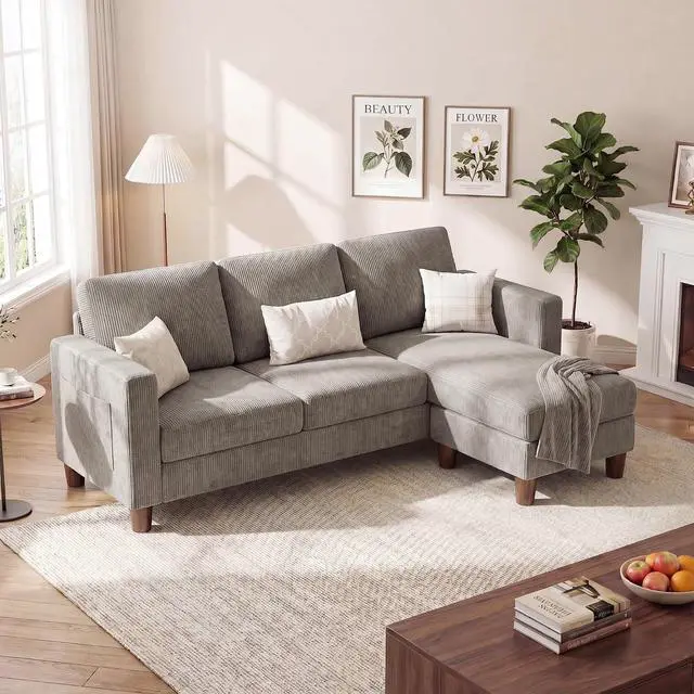 Main image of 72 L Shaped Convertible Sectional Couches for Living Room, Couch with Removeable Ottoman,Small Sectional Sofa for Small Apartments, Living Room and Office (Corduroy fabic, Grey)