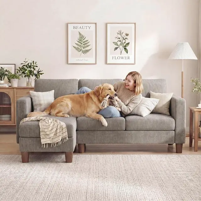 Alt view image 3 of 7 - 72 L Shaped Convertible Sectional Couches for Living Room, Couch with Removeable Ottoman,Small Sectional Sofa for Small Apartments, Living Room and Office (Corduroy fabic, Grey)