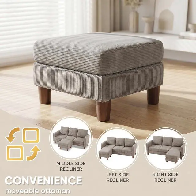 Alt view image 6 of 7 - 72 L Shaped Convertible Sectional Couches for Living Room, Couch with Removeable Ottoman,Small Sectional Sofa for Small Apartments, Living Room and Office (Corduroy fabic, Grey)
