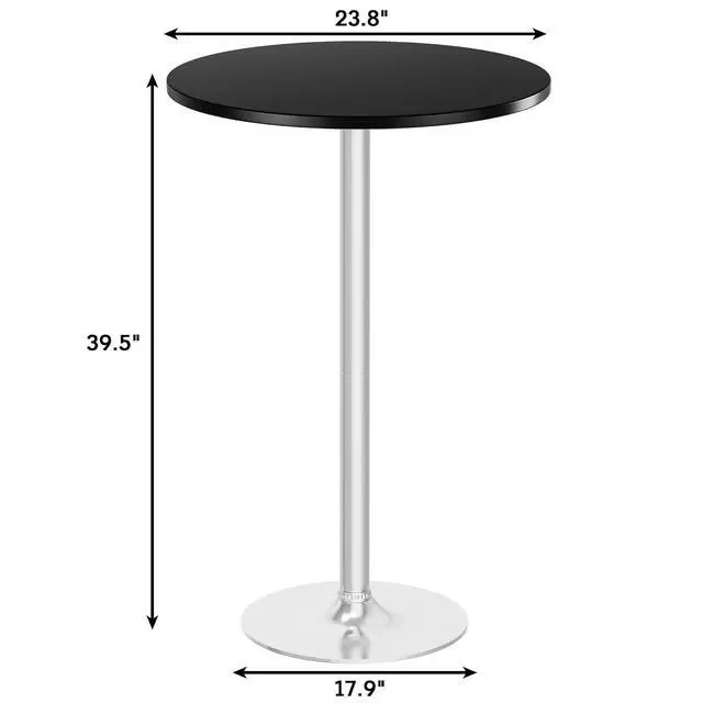 Alt view image 3 of 7 - Round Bistro Pub Table Modern Style Metal Base MDF Top Cocktail Bar Table Counter Bar Height for Pub, Dining Room, Party (4, Black-Silver)