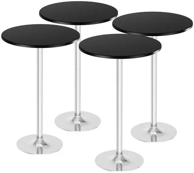 Main image of Round Bistro Pub Table Modern Style Metal Base MDF Top Cocktail Bar Table Counter Bar Height for Pub, Dining Room, Party (4, Black-Silver)