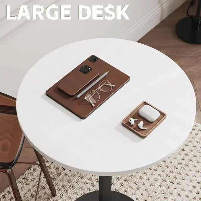 Alt view image 7 of 7 - Round Bistro Pub Table Modern Style Metal Base MDF Top Cocktail Bar Table Counter Bar Height for Pub, Dining Room, Party (1, White-Black)