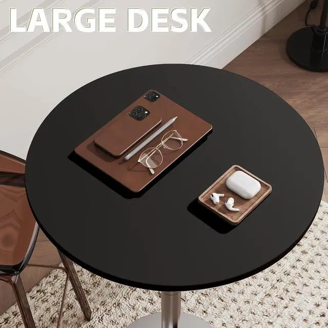 Alt view image 6 of 7 - Round Bistro Pub Table Modern Style Metal Base MDF Top Cocktail Bar Table Counter Bar Height for Pub, Dining Room, Party (4, Black-Silver)