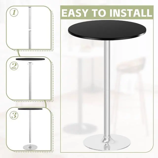 Alt view image 7 of 7 - Round Bistro Pub Table Modern Style Metal Base MDF Top Cocktail Bar Table Counter Bar Height for Pub, Dining Room, Party (4, Black-Silver)