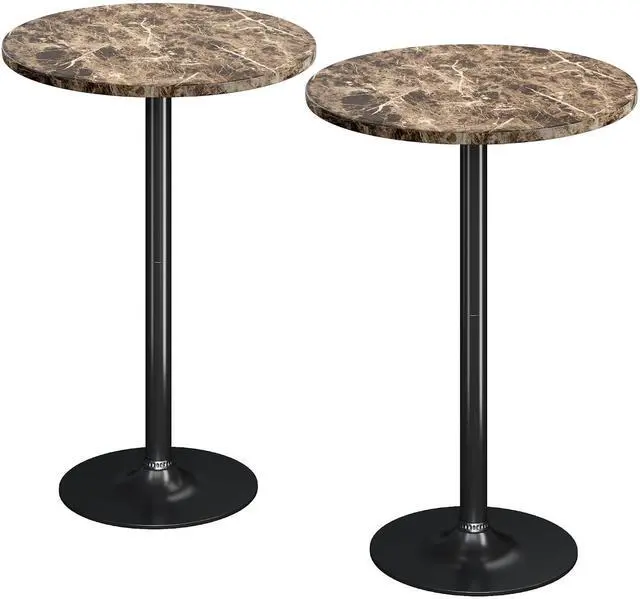 Main image of Round Bistro Pub Table Modern Style Metal Base MDF Top Cocktail Bar Table Counter Bar Height for Pub, Dining Room, Party (2, Marble-Black)