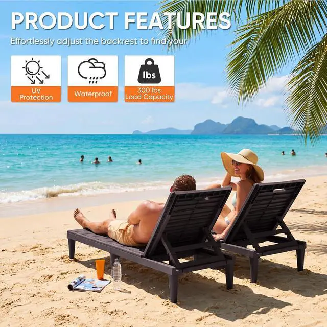 Alt view image 6 of 7 - Patio Chaise Lounge Chairs Set of 2, Outdoor Lightweight Lounge Chairs, 5 Position Adjustments Backrest for Outside Pool, Garden, Patio and Beach, Deep Brown
