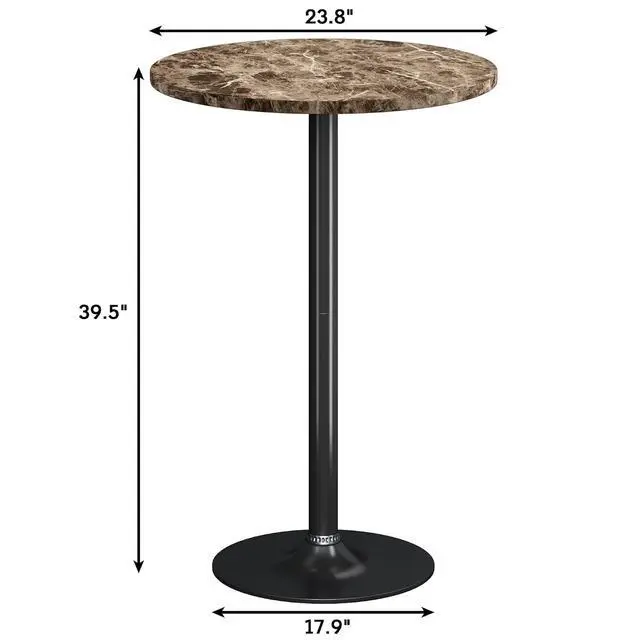 Alt view image 3 of 7 - Round Bistro Pub Table Modern Style Metal Base MDF Top Cocktail Bar Table Counter Bar Height for Pub, Dining Room, Party (4, Marble-Black)