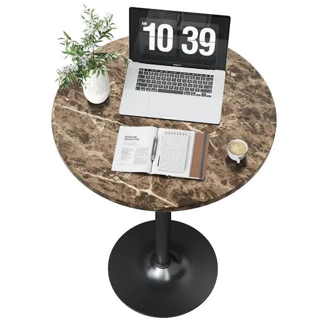 Alt view image 5 of 7 - Round Bistro Pub Table Modern Style Metal Base MDF Top Cocktail Bar Table Counter Bar Height for Pub, Dining Room, Party (4, Marble-Black)