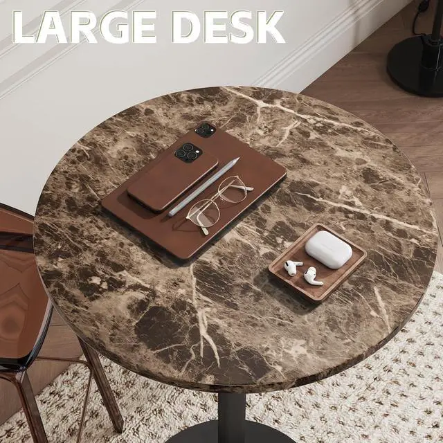 Alt view image 6 of 7 - Round Bistro Pub Table Modern Style Metal Base MDF Top Cocktail Bar Table Counter Bar Height for Pub, Dining Room, Party (4, Marble-Black)