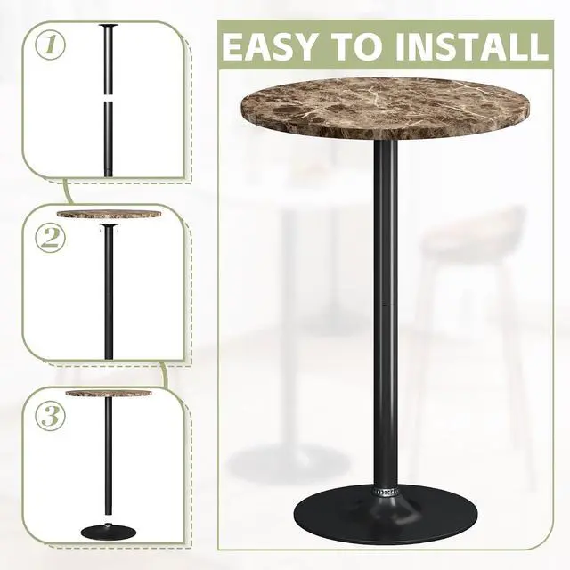 Alt view image 7 of 7 - Round Bistro Pub Table Modern Style Metal Base MDF Top Cocktail Bar Table Counter Bar Height for Pub, Dining Room, Party (4, Marble-Black)