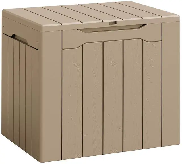 Main image of Deck Box 30 Gallon, Waterproof Resin Small Storage Box with Lid, Outdoor Patio Furniture Cushion Garden Tool Organizer, Lockable Package Delivery Box for Porch Balcony (Brown)